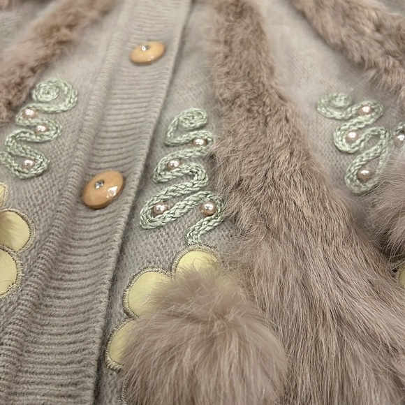 Michelle Nichole made in USA angora fur sweater embellished  beadshandembroidery - Picture 5 of 5